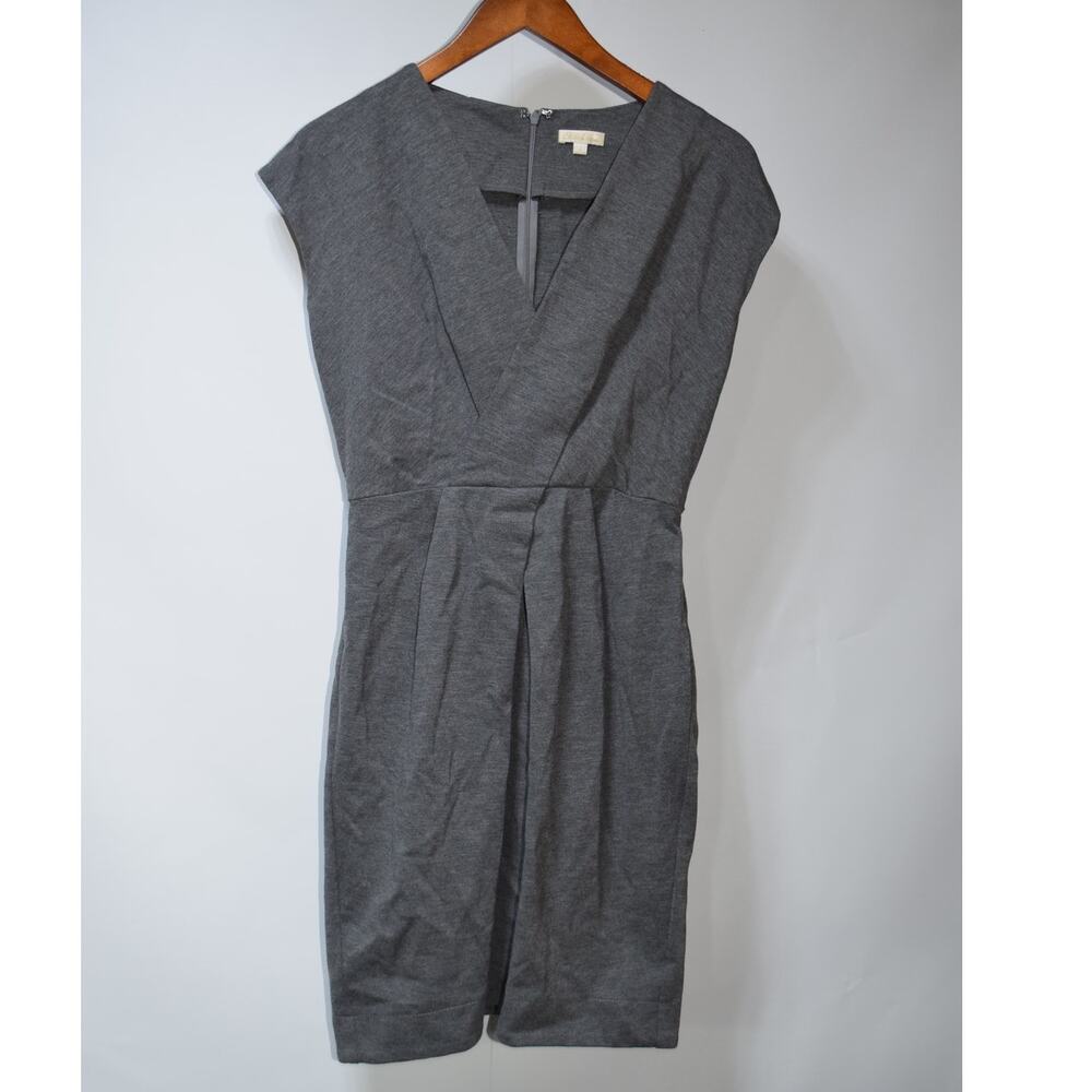 Shoshanna Gray Sheath Dress Size 2 Cap Sleeve V Neck Work Office Dress